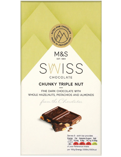 Swiss Chunky Triple Nut Dark Chocolate - Marks & Spencer Cyprus